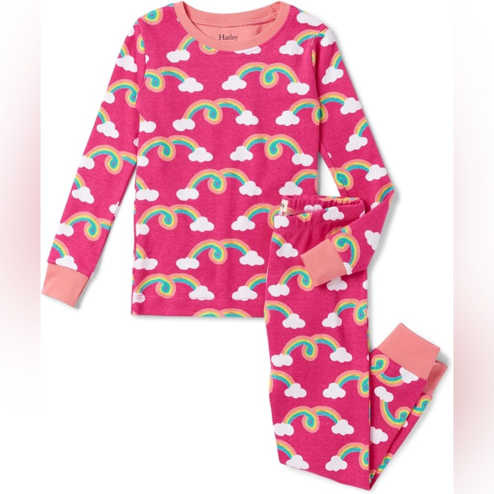 NEW Hatley Pink Rainbows 100% Cotton Pajama Set – Size 4